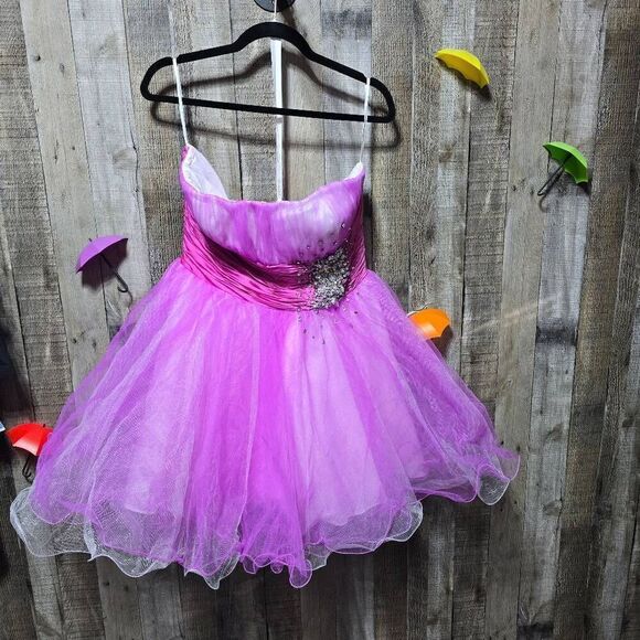 Sherri Hill Pink and Purple Chiffon Mini Formal Dress 14 - Picture 1 of 5